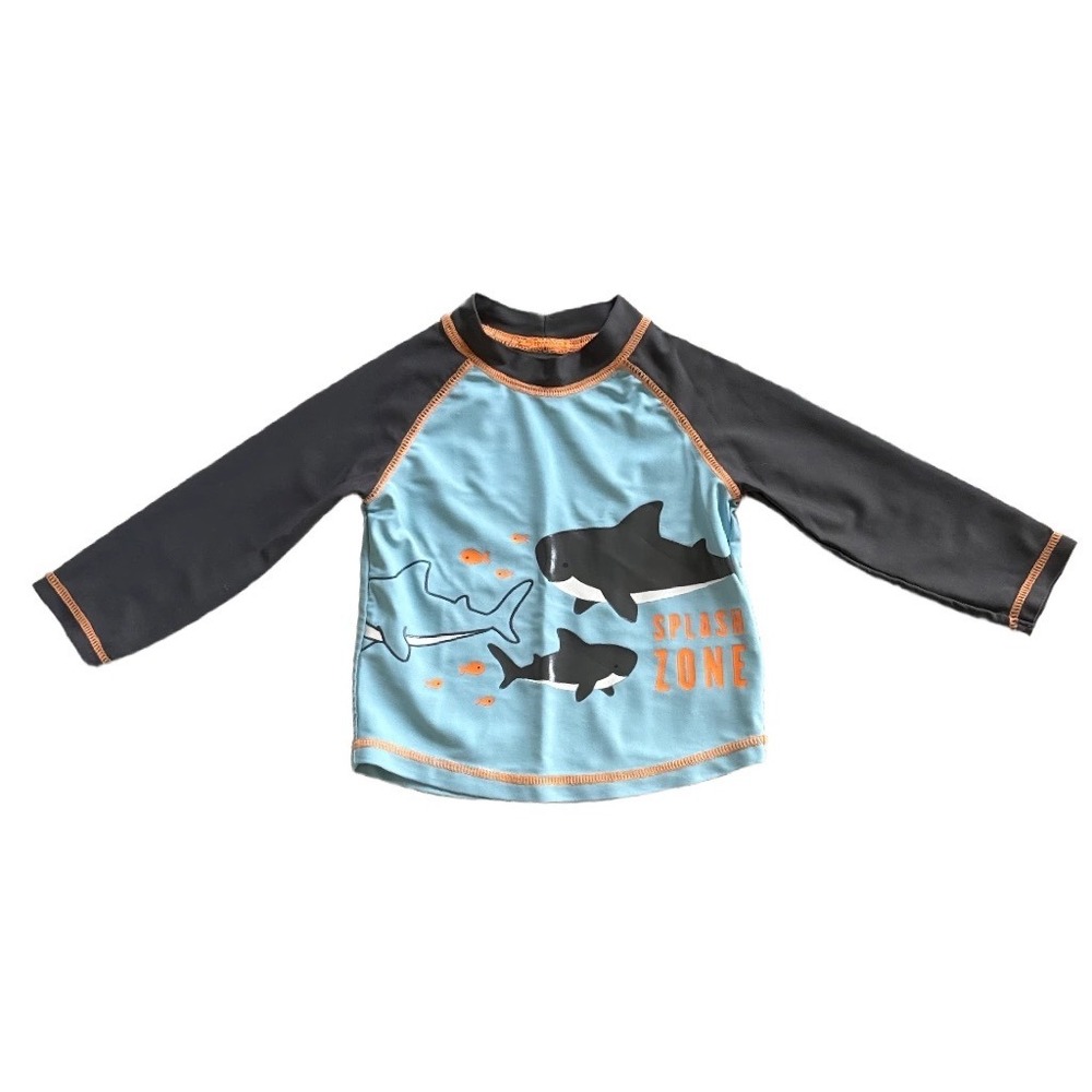 Simple Joys by Carters Boys Blue Shark Splash Zone Rash Guard Swim Top 18M